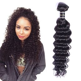 Brazilian Virgin Hair Extensions 8-30inch Deep Wave One Bundles Deep Curly Natural Colour Human Hair Products Double Wefts