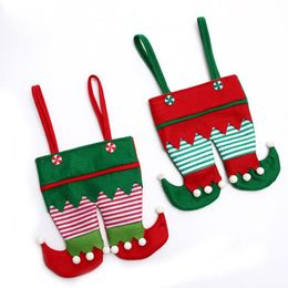 Christmas Xmas Elf Pant Design Candy Cookie Handbags, Hanging Ornaments Gift Treats Sack Stocking Filler for Xmas Tree Party Decorations