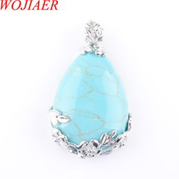 WOJIAER Tear Water Drop Love Natural Turquoise Gem Stone Pendant Necklace Reiki Bead Women Jewelry N3463