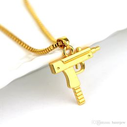 Hip Hop Jewelry Necklaces Engraved Gun Uzi Golden Pendant Necklace Popular Pendant Mens Jewelry Gold Chain Necklace