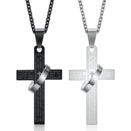 2019 New Fashion 316L Stainless Steel Cross Scripture Christian Faith Pendant Necklace Tantanium Steel Religious Texts Jewelry Wholesale