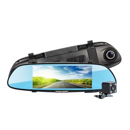 7" big touch screen car DVR rearview mirror recorder 2Ch driving camera front 170° rear 120° wide view angle night vision motion detection