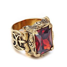 Men's Jewelry Stainless Steel Seal Style Gold Color Shining Big Crystal Rings For Women Men Punk Rock Dragon Signet Rings