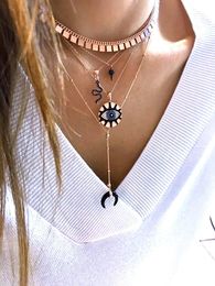 Round pendant engraved pave cz black white Evil eye BOHO Bohemia gold rose gold plated lucky eye necklace