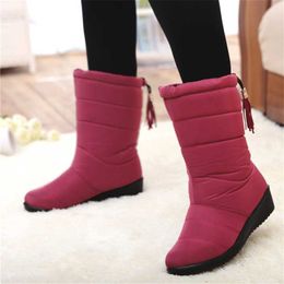 Hot Sale-Winter Women Boots Mid-Calf Down Boots High Bota Waterproof Ladies Snow Winter Shoes Woman Plush Insole Botas Mujer