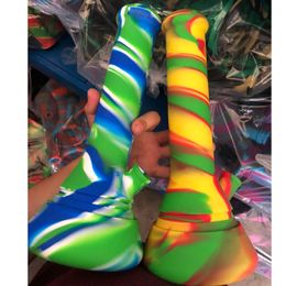 Colourful 12.2inches Silicone Beaker Bongs Glass Water Pipe Oil Rig with 14.4mm joint DHL Free Shipping 3pcs