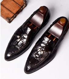Luxury real leather dress shoes Men business leather shoes embossed crocodile cowhide leather rubber chunky heel pigskin insole ventilate