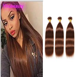 Brazilian Virgin Hair Extensions 4# Pure Color 3 Bundles Silky Straight 100% Human Hair Wefts 4 Color 10-28inch