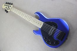 Factory Custom Left Handed Metal Blue 6 Strings Electric Bass Guitar with 21 Frets,Maple Fingerboard,Offer Customized