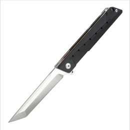 New Arrival Ball Bearing Flipper Foldng Knife 3.6" D2 Satin Tanto Blade Black G10 + Stainless Steel Sheet Handle EDC Knives