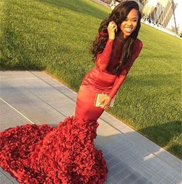 New Arrival Red Color Long Sleeves Prom Dresses 2019 African Black Girls Mermaid Holidays Graduation Wear Evening Party Gowns Plus Size