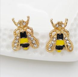 Antique Crystal Insect Bee Stud Gold Plated Cute Coloured Glaze Rhinestone Earrings Studs for Women Girls Party Ear Jewellery Korean Style