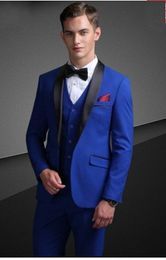 Fashionable One Button Royal Blue Groom Tuxedos Shawl Lapel Men Suits Wedding/Prom/Dinner Best Man Blazer (Jacket+Pants+Vest+Tie) W246