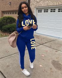 Fashion-LOVE 2 Piece Womens Tracksuits Long Sleeve Cowl Neck Letters Printed Ladies Casual Sports Suits Relaxed Womens Clothing