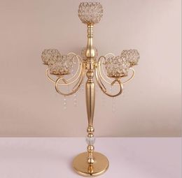 Latest Crystal Wedding Centerpiece glass Gold Candelabra Clear Candle Holder Event Party Table Decoration decor00015