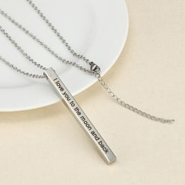 Stainless steel Fashion Silver Rectangular lettering Pendant -I Love you to the moon and back Long rod Necklace