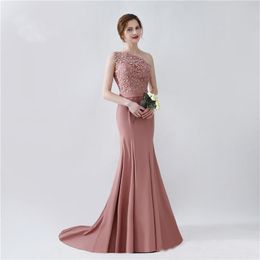 Formal Fast Shipping Mermaid Bridesmaid Dresses One Shoulder Satin Appliques for Wedding Party Gowns Bride Maid Sweep Train