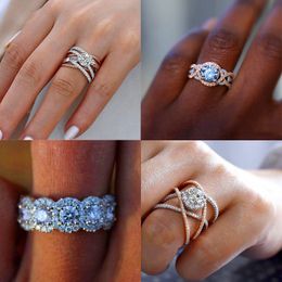 Luxury Female Big Crystal Round Engagement Ring Cute 925 Silver Rose Gold Zircon Stone Ring Vintage Wedding Rings For Women