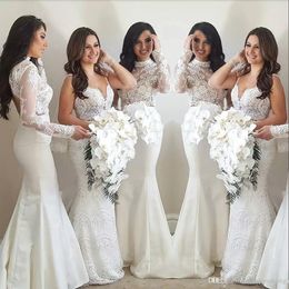 2019 Summer Spring Bridesmaid Dress Mermaid White Lace Country Garden Formal Wedding Party Guest Maid of Honour Gown Plus Size Custom Made