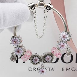 Wholesale-Murano Glass Charm Bracelets Magnolia pendant bracelet For Women Original DIY Jewellery Style Fit Pandora with Crown