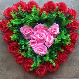 40cm Artificial Silk Heart Shape Lovely Rose Flower Ball for Wedding Car Door Floral Centrepiece Valentines Decorations