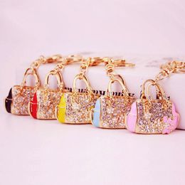 Newest Fashion Key Ring Women Floral Handbag Pendant Keychain Enamel Alloy Keyrings Beauty Car Key Chains Birthday Gift Craft