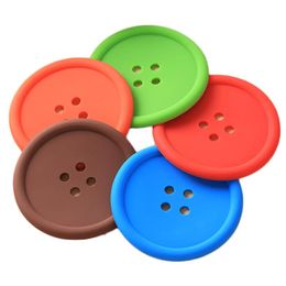 Creative 6 colors Round Soft rubber Cup mat Lovely Button shape Silicone Coasters household Tableware Placemat