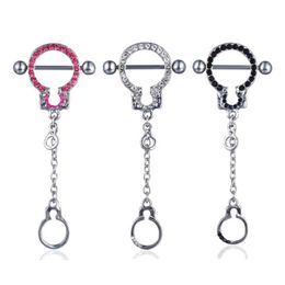 Surgical Steel Nipple Shield Rings Chain Dangle Colorful CZ Nipple Barbell Body Piercing Jewelry for Women