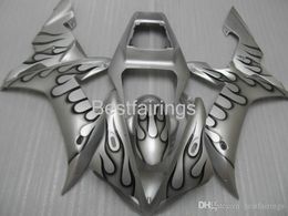 100 fitment injection molding fairing kit for yamaha r1 2002 2003 silver black flames fairings yzf r1 02 03 ha14