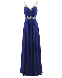2019 Sexy Spaghetti V-Neck A-Line Party Gowns With Crystal Chiffon Lace-Up Plus Size Formal Evening Celebrity Dresses BE46