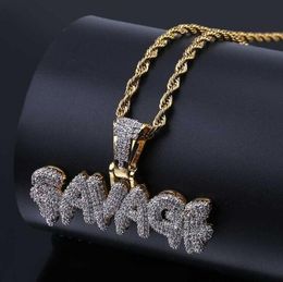 Iced Out Pendant Hip Hop Jewelry Designer Necklace Gold Mens Diamond Chains Pendant Micro Pave CZ Bling Bubble Letter SAVAGE GB1511