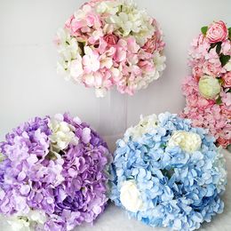 Silk Flower Ball Artificial DIY Rose Hydrangea Flower Strip Wedding Roman Column Decoration Hotel Shop Window Table Accessorie