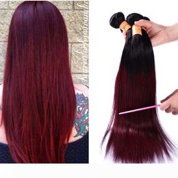Un brasiliano Ombre lisci capelli umani 4 Bundles rosso scuro 1B 99J Borgogna Virgin del brasiliano dei capelli del tessuto 100% Red estensioni dei capelli umani