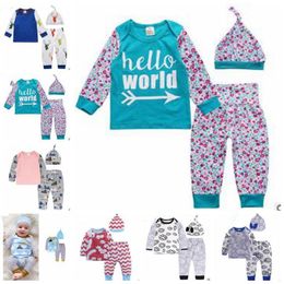 Kids Clothes Baby Floral Suits Girls Ins Clothing Sets Letter Boutique Pants Hats Outfits Animal Print Fashion T Shirts Pants Caps CZYQ4357