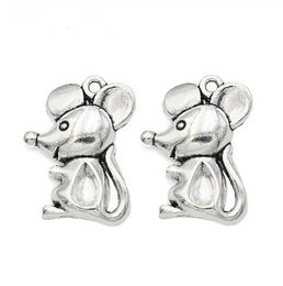 100pcs Silver alloy mouse Pendant mouse Charm Cute Animal Charm DIY Handmade Jewelry Gift 24x18mm