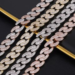 New Deigner Gold Plated 14mm Mens Iced Out Full Diamond Choker Cuban Link Chain Necklace For Men Bling Cubic Zirconia Chains Hip Hop Jewelry