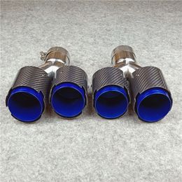 High quality Carbon Fibre Exhaust Pipe Mufffler tip Car Universal Y Model Twill Glossy Grilled Blue Auto Parts Nozzles