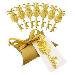 Wedding Bridal Candy Box Gold Pineapple Bottle Opener+Message Card with Ribbon Birthday Party Favours Gift DIY Decor Supply LX3001