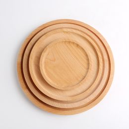 Round Wood Plate Dish Dessert Plate Sushi Dish Fruits Platter Dish Tea Server Hotel Tray Cup Holder Bowl Pad Tableware Customize VF1612