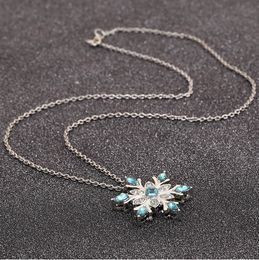 Snowflake Zircon Necklace Vintage lady & Pendants Blue Crystal Flower Necklace