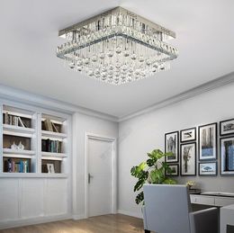 New arrival modern dimmable square crystal ceiling chandelier lighting luxury chrome flush mount chandeliers lights MYY