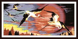 Red-crowned cranes in the rising sun Handmade Cross Stitch Craft Tools Embroidery Needlework sets counted print on canvas DMC 14CT 11CT Home decor paintings