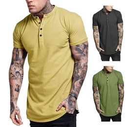 Fashion-Mens Designer T Shirts Joker Cotton O-neck With Button Solid Thin Slim Fit Comfortable To Wear Summer Short Sleeve