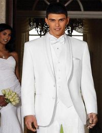 New Groom Tuxedos Groomsmen Two Button White Shawl Lapel Best Man Suit Wedding Men's Blazer Suits Custom Made (Jacket+Pants+Vest+Tie) 1362