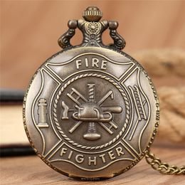 Bronze Classic Fire Fighter Fireman Hero Analog Quartz Pocket Watch Necklace Chain for Mens Gift Reloj de bolsillo291a