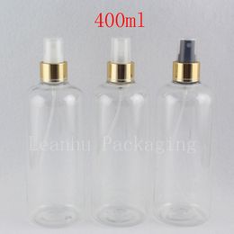 Transparent Empty Bottle Gold Aluminium Spray 400ml Clear PET Container Mist Pump Atomizer Perfume Refill 15pc/lot