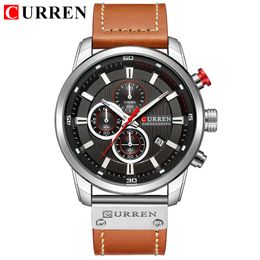 New Watches Men Luxury Brand CURREN Chronograph Men Sport Watches High Quality Leather Strap Quartz Wristwatch Relogio Masculino262G