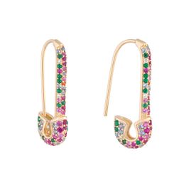 unique designer colour paperclip safety pin studs fashion elegant women jewelry gold filled rainbow delicate cz earring 2018 new fashion