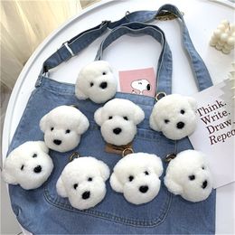 Cute Real Genuine Shearling Fur Dog Puppy Pompom Ball Bag Charm Key Chain Keyring Accessories Phone Purse Handbag