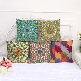 Decorative Pillow Cushion Case Flower Mandala Painting Pillowcase 17.5 Inch Cotton Linen Chair Seat Throw Pillow Cover P1106 Case